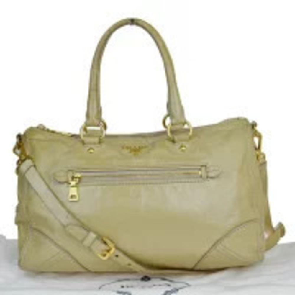 Prada Handbag Shoulder Bag Beige Leather